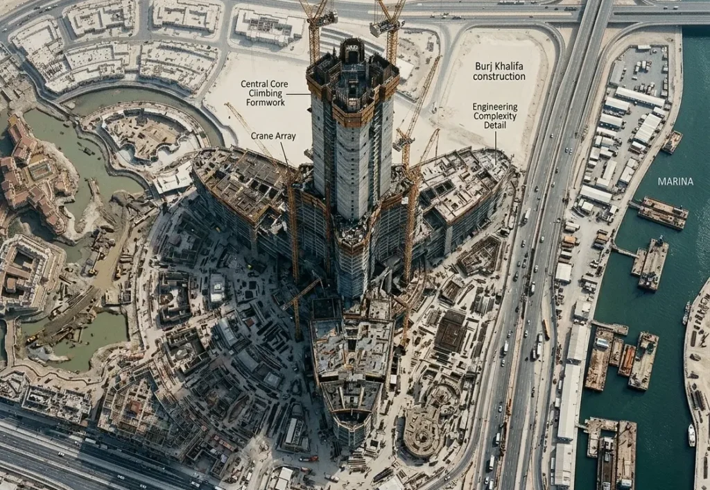 Burj Khalifa construction and engineering structure close view
