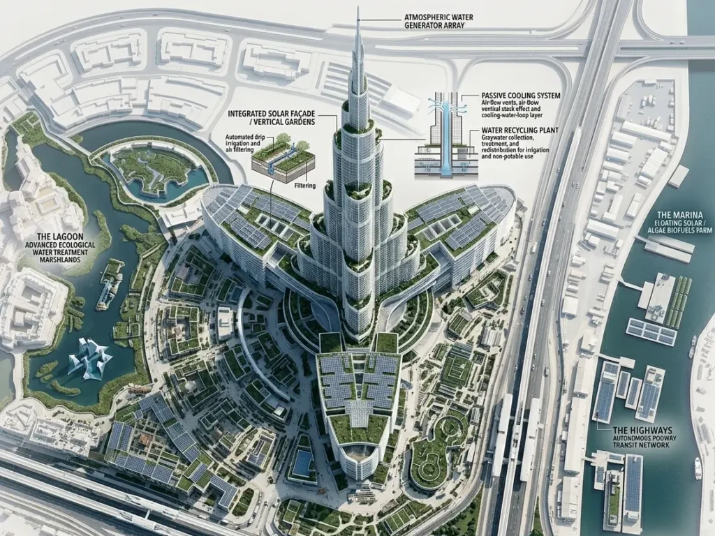 Burj Khalifa sustainable cooling and water system concept