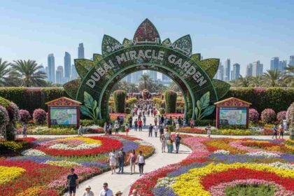 Entrance of Dubai Miracle Garden located in Al Barsha South, Dubailand