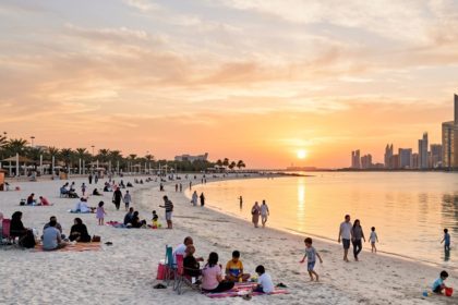 Al Bateen Beach Abu Dhabi sunset view with families