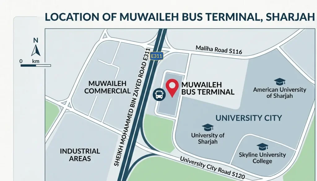 Muwaileh Bus Terminal location map Sharjah