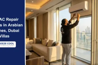 AC repair services in Arabian Ranches Dubai villa technician working