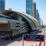 Sharaf DG Metro Station Dubai exterior view on Red Line
