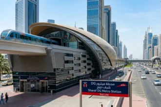 Sharaf DG Metro Station Dubai exterior view on Red Line