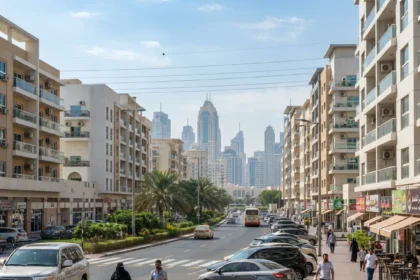 Al Barsha 1 apartment buildings and local streets in Dubai