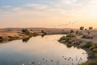 Al Qudra Lakes in Dubai during golden hour
