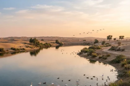Al Qudra Lakes in Dubai during golden hour