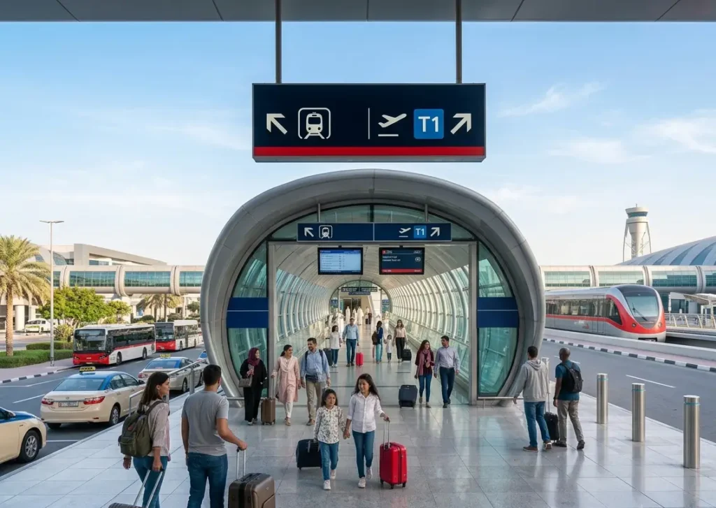 Dubai Airport Terminal 1 departures check-in area with passengers