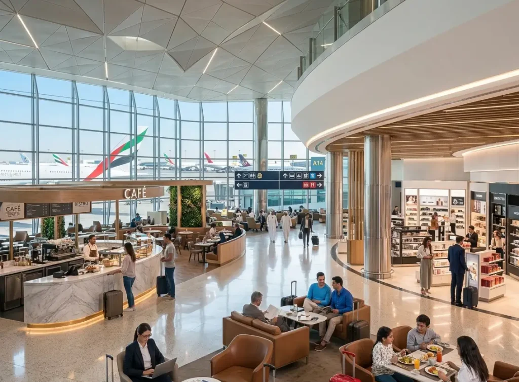 Dubai Airport Terminal 1 facilities including shops and passenger areas