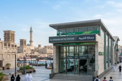Ghubaiba Metro Station Dubai entrance with Green Line metro signage