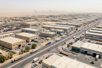 Jebel Ali Industrial Area Dubai showing warehouses, roads, and industrial buildings