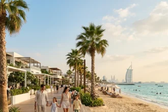 Family visiting La Mer Beach and J1 Beach in Dubai