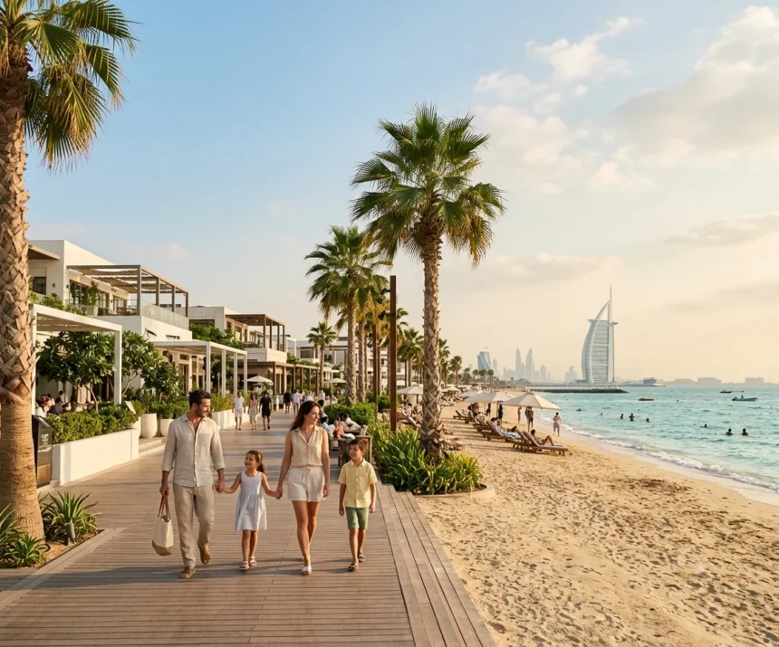 Family visiting La Mer Beach and J1 Beach in Dubai