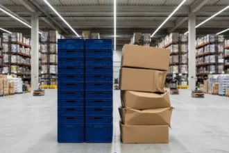 Vehicle cardboard packaging replaced with reusable containers
