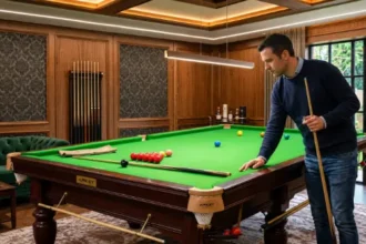 Snooker table in a spacious home game room