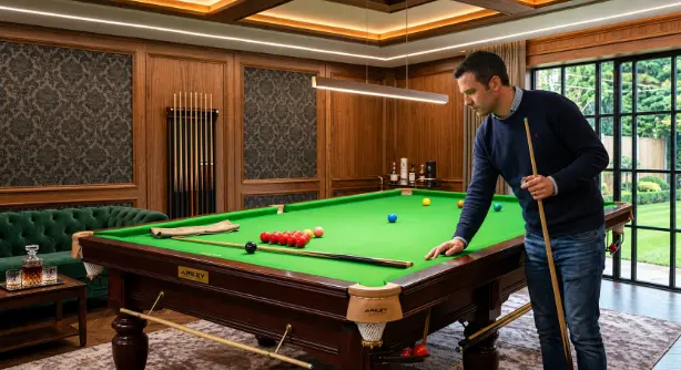 Snooker table in a spacious home game room